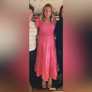 Amazon Pink Ruffled Tiered Maxi Sundress